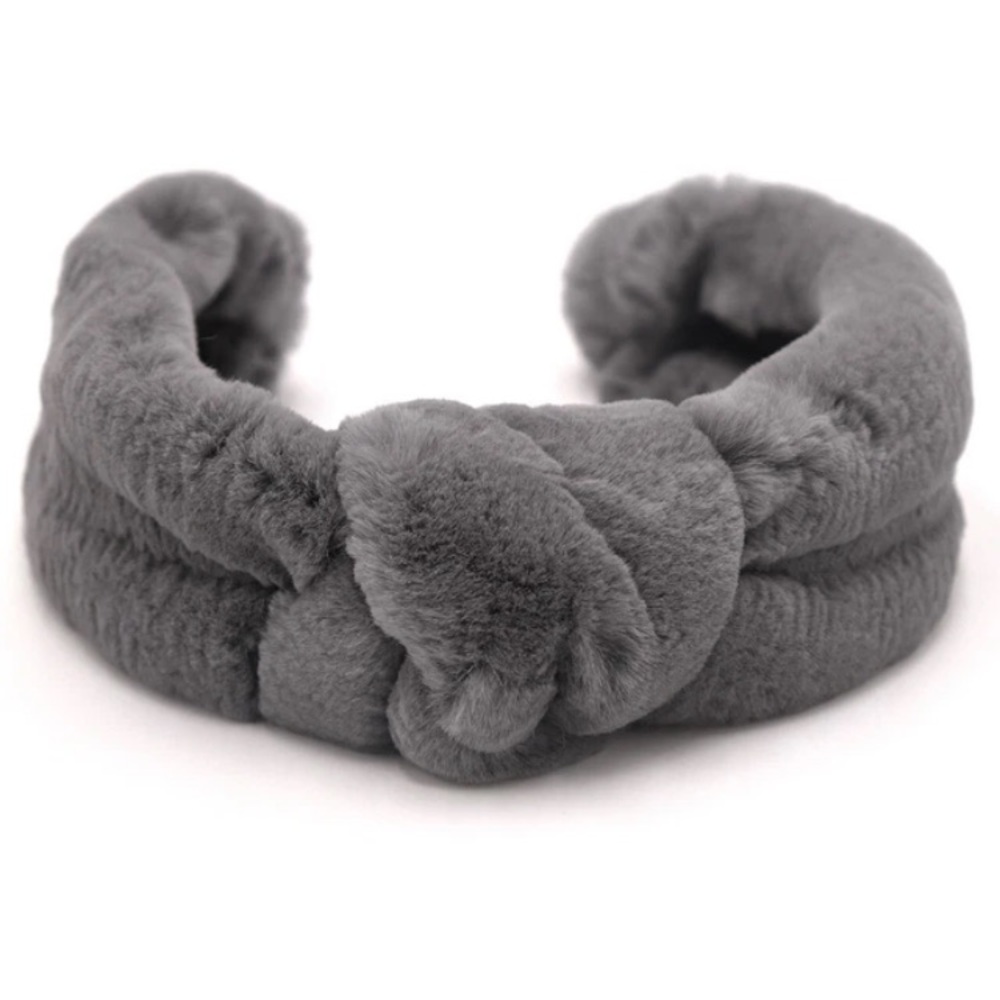 New Surell Gray Rex rabbit Fur Headband with knot